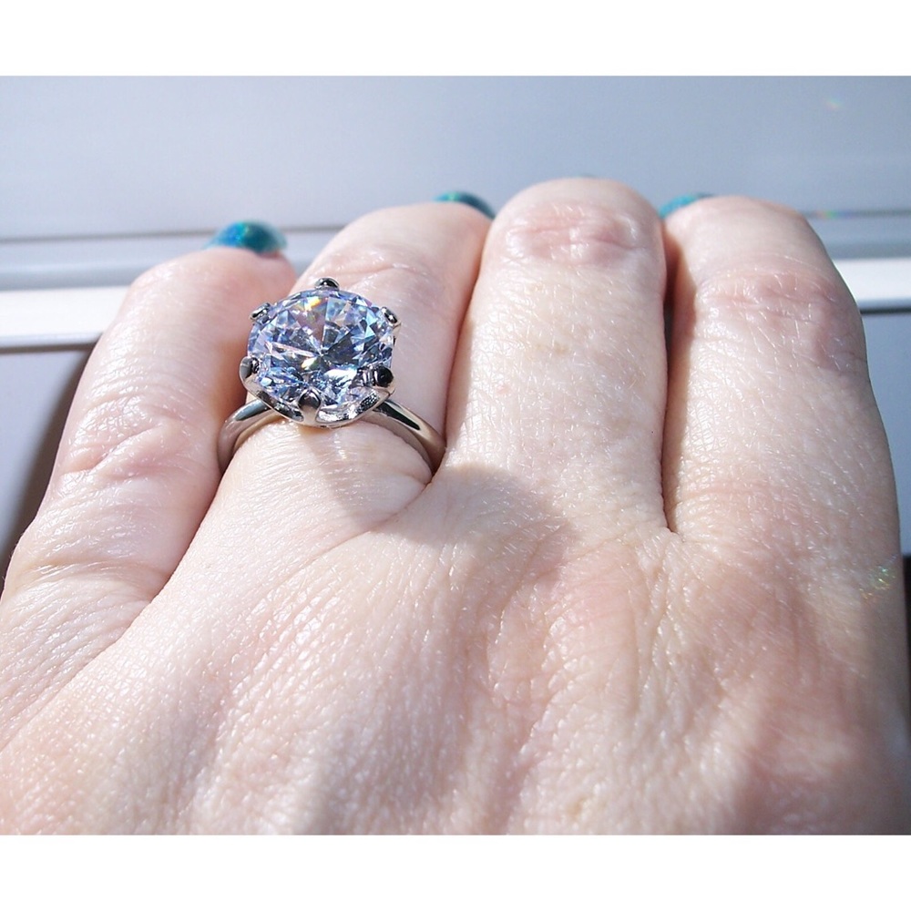 Solitaire Round Cut Cubic Zirconia Ring 6.84 Carat Stainless Steel - Picture 10 of 16
